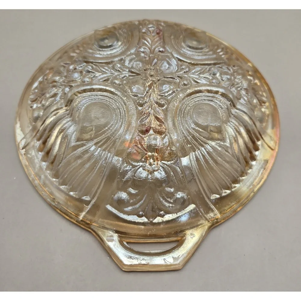 Vintage Divided Relish Dish Iridescent Light Amber Carnival Glass B#27